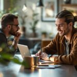 Étudiant en alternance comptabilité travaillant sur des documents financiers dans un bureau moderne
