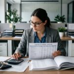 Comptabilité générale en entreprise : documents financiers et registres comptables sur un bureau professionnel