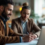 Évaluation d'entreprise : analyse financière avec documents et outils de valorisation sur un bureau moderne