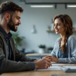Étudiant en stage comptabilité travaillant sur des documents financiers dans un bureau moderne