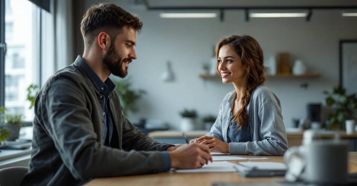 Étudiant en stage comptabilité travaillant sur des documents financiers dans un bureau moderne