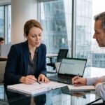 Professionnel en audit financier analysant des documents dans un bureau moderne — emploi audit financier