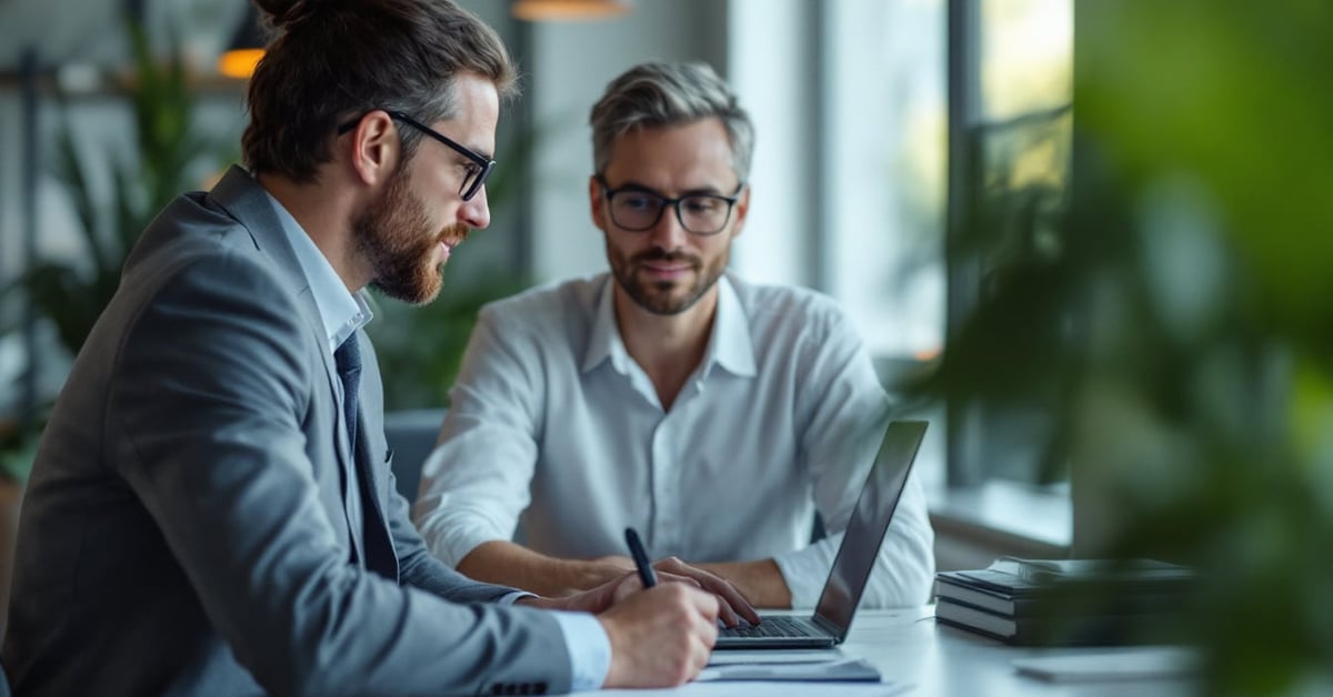 Stagiaire en audit financier analysant des documents comptables dans un bureau moderne