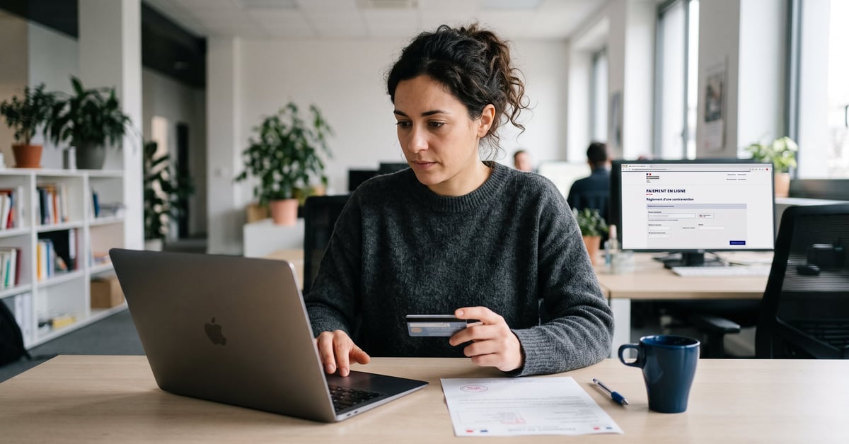 Paiement en ligne d'une contravention sur un ordinateur portable avec carte bancaire
