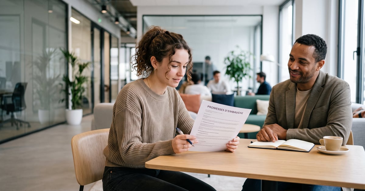 Promesse d'embauche modèle : document officiel posé sur un bureau professionnel moderne